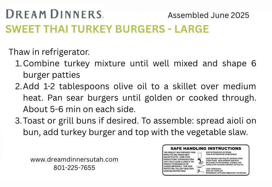 Sweet Thai Turkey Burgers + SIDE - LARGE