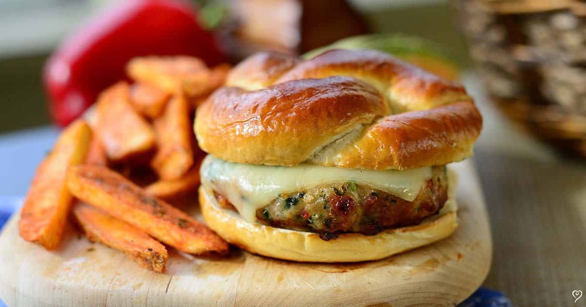 Turkey Florentine Burgers with Pretzel Buns and Salt & Pepper Fries - LARGE