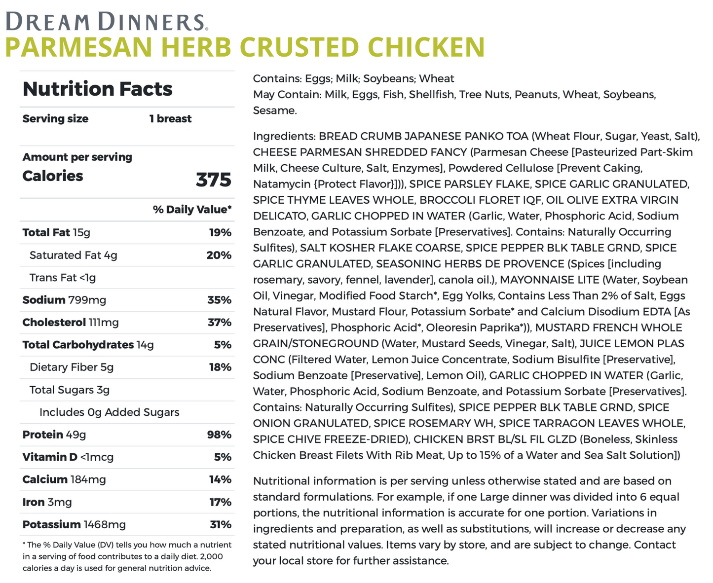 Parmesan Herb Crusted Chicken + Side - LARGE