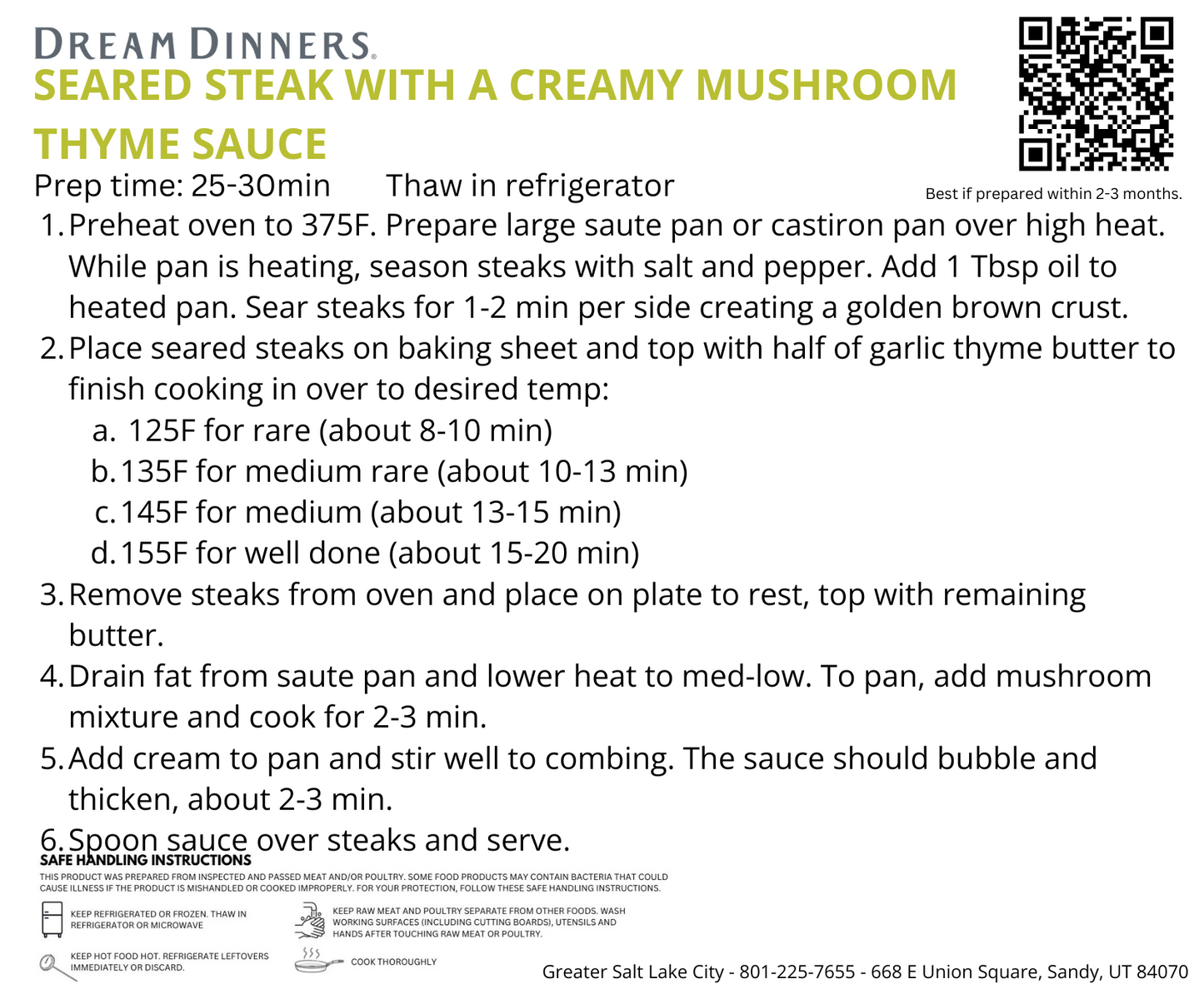 Seared Steak with a Creamy Mushroom Thyme Sauce + Side - LARGE